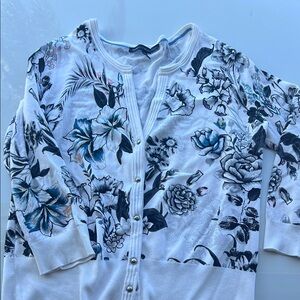 White House Black Market /Chico's Floral Button-Up Cardigan